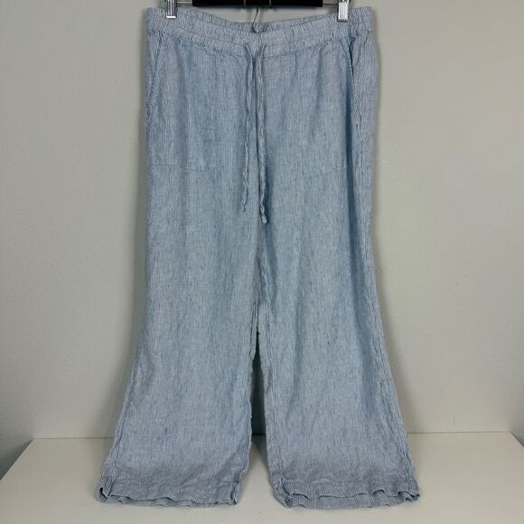 Chico’s Linen Blue White Striped Drawstring Pants 1/MP - Picture 1 of 9
